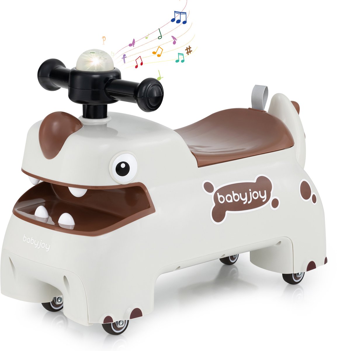 COSTWAY Glijauto, glijvoertuig met opbergruimte onder de zitting, dinosaurus, schuifvoertuig met verlichting, muziek en claxon, voor kinderen vanaf 1 jaar (wit) (0672669048008)