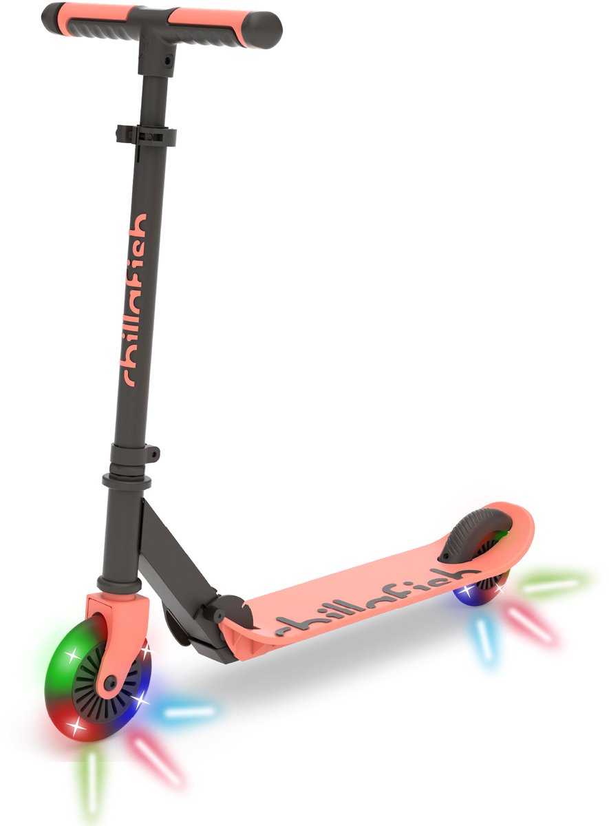 Chillafish Kinderstep jongens en meisjes vanaf 5 jaar met LED wielen - Roze - Step met verstelbaar stuur en voetrem - Opvouwbaar en lichtgewicht met ABEC-5 wielen - Geen batterijen nodig - Model Flexxi Glow (5425029653870)