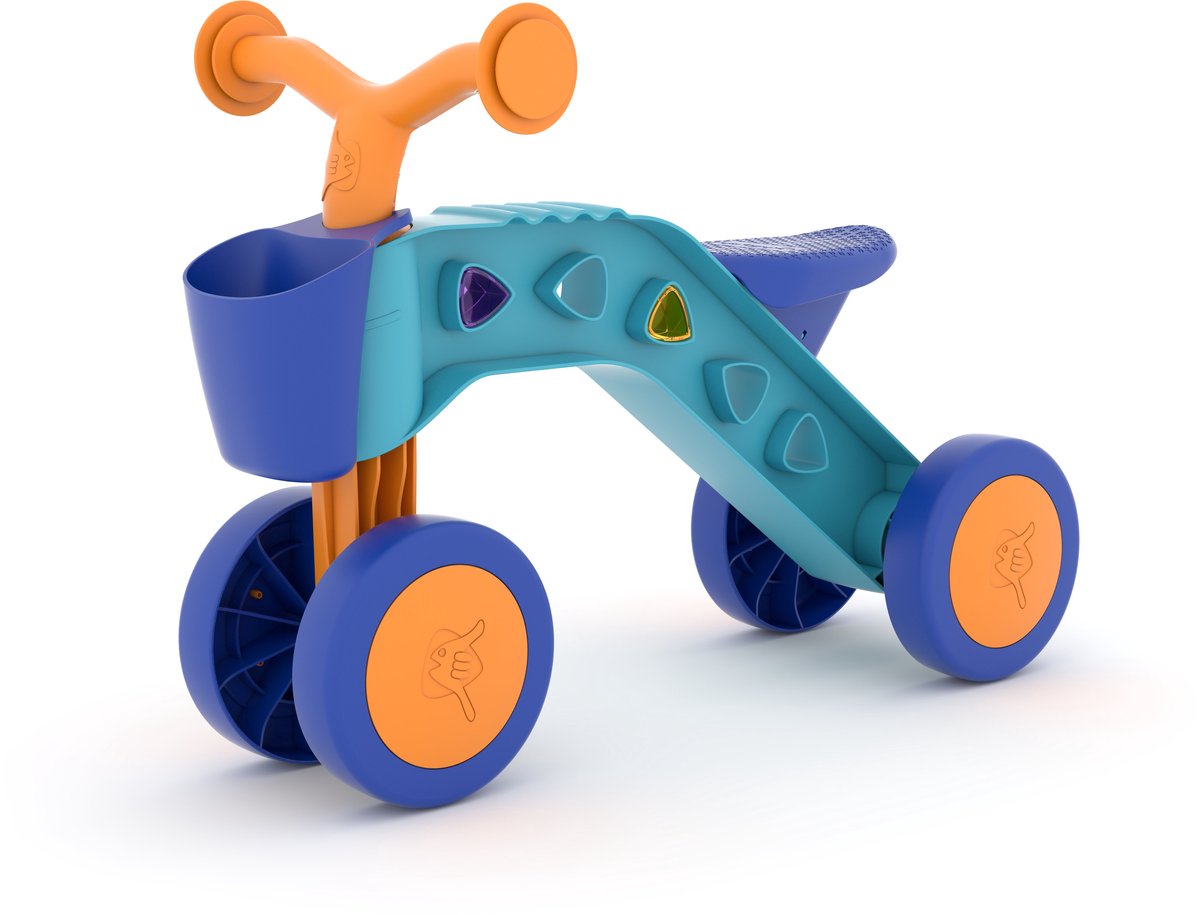 Chillafish Loopfiets 1 jaar voor jongens en meisjes met speelblokken - Loopwagen voor peuters tot 3 jaar met mandje - Blauw - Lichtgewicht - Stille anti slip banden voor binnen en buiten - Stabiele vierwieler - Model Itsibitsi (5425029652132)
