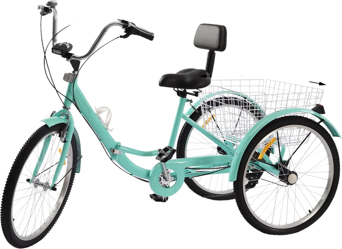 Driewieler 7 versnellingen - Fiets voor volwassenen en senioren - 24 Inch - Opvouwbare Trike - Met mand en LED Verlichting - Groen (8721052048483)