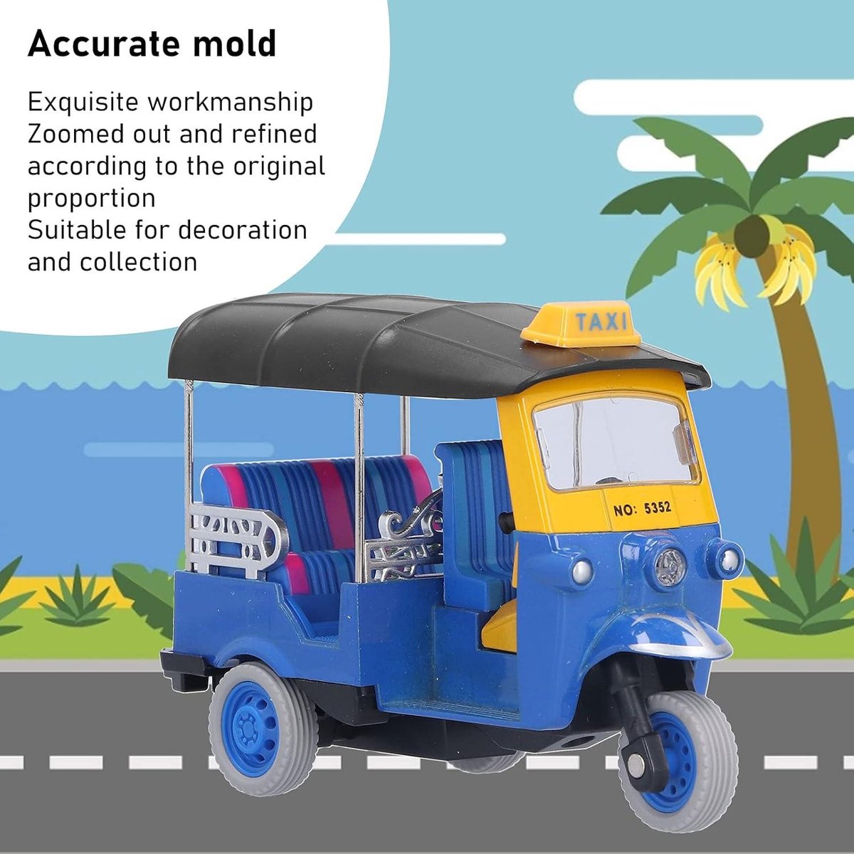 Driewieler Tuk Tuk Model Auto Speelgoed - Simulatie Legering Voertuig voor Kinderen - Blauw - Verjaardag en Kerstcadeau's - Geschikt vanaf 3 jaar (6153643693697)