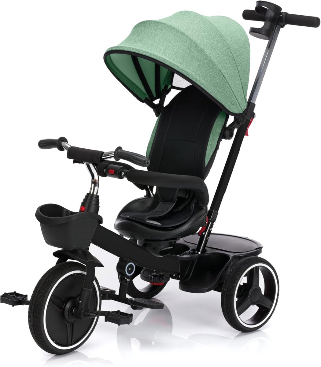 Driewieler Wagen - Kindervoertuig - Buiten Spelen - Draaibare Zitting - 79x50x92 cm - Zwart Groen (9101158433243)