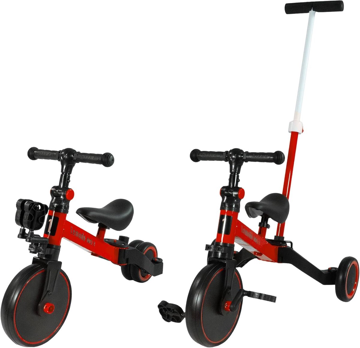 Driewieler met duwstang - Loopfiets peuter - Buiten spelen - Meegroeiend kindervoertuig - 63 x 505 x 49 cm - Rood (9101159511902)