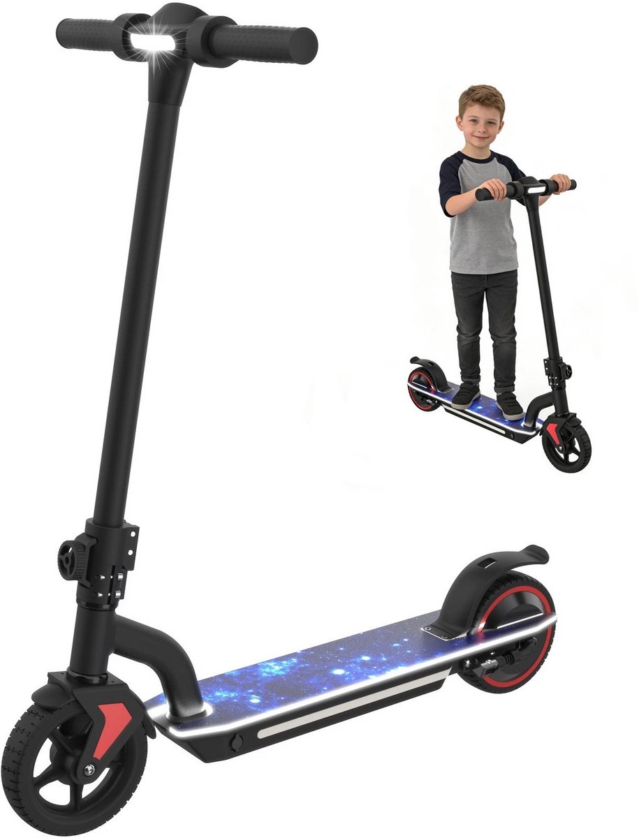 Elektrische Step Kinderen - Inklapbaar - 6 tot 12 jaa - 130W - Max 16 km/u - 6-10 km Bereik - LED Verlichting - Zwart (8581700221701)