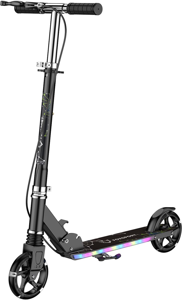 FOXSPORT Kinderstepjes - Kinderstep - Step - Kinderscooter - LED-verlichting in wielen & voetplateau - Draagkracht tot 100 kg - Kick Step - Voor Jongens en Meisjes - Vanaf 3-12 Jaar - Drie instelbare hoogte-opties - Zwart (8721325702890)