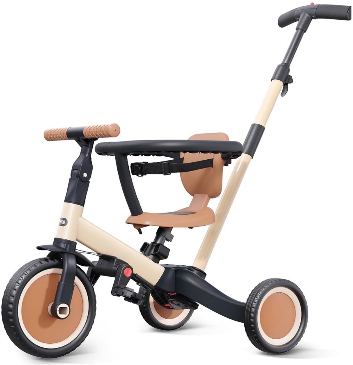 Fabono-Driewieler met Ouderduwstang 1-3 Jaar - 5-in-1 Peutefiets & Balansfiets - Met Rugleuning, Veiligheidsgordel en Verstelbaar Stuur - Khaki (8721022164625)