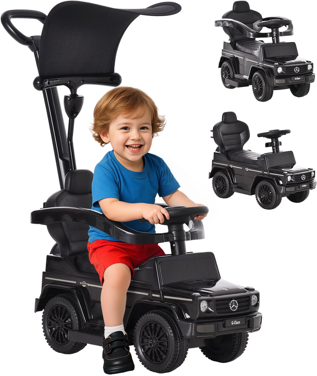 Homcom Loopauto Met Duwstang-Kunststof, Metaal-85,5L x 40,5B x 95H cm-Zwart (4255923106827)