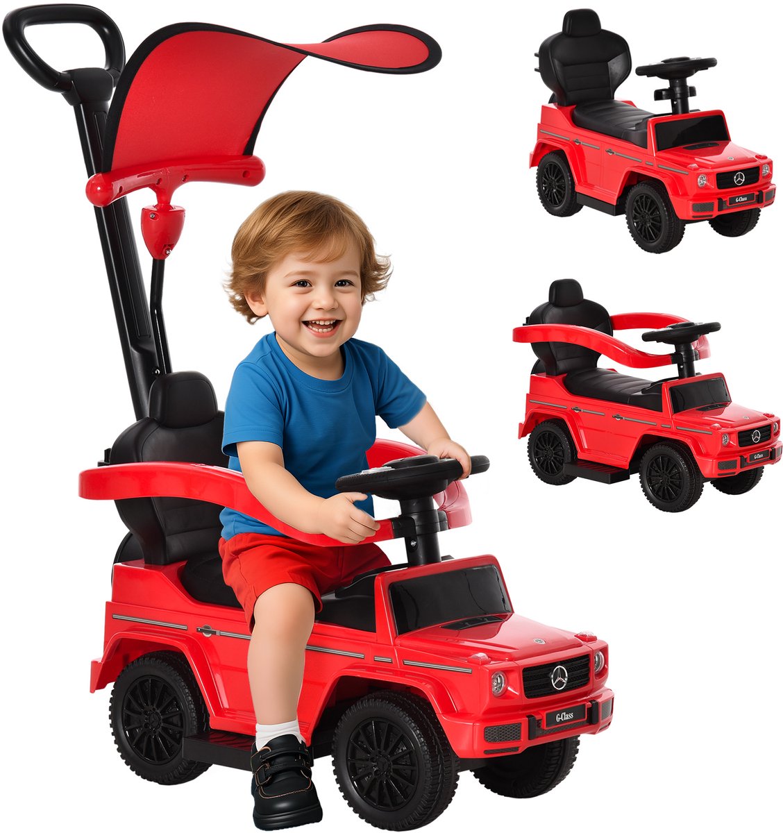 Homcom Loopwagen Glijauto-Kunststof, Metaal-85,5L x 40,5B x 95H cm-Rood (4255923104519)