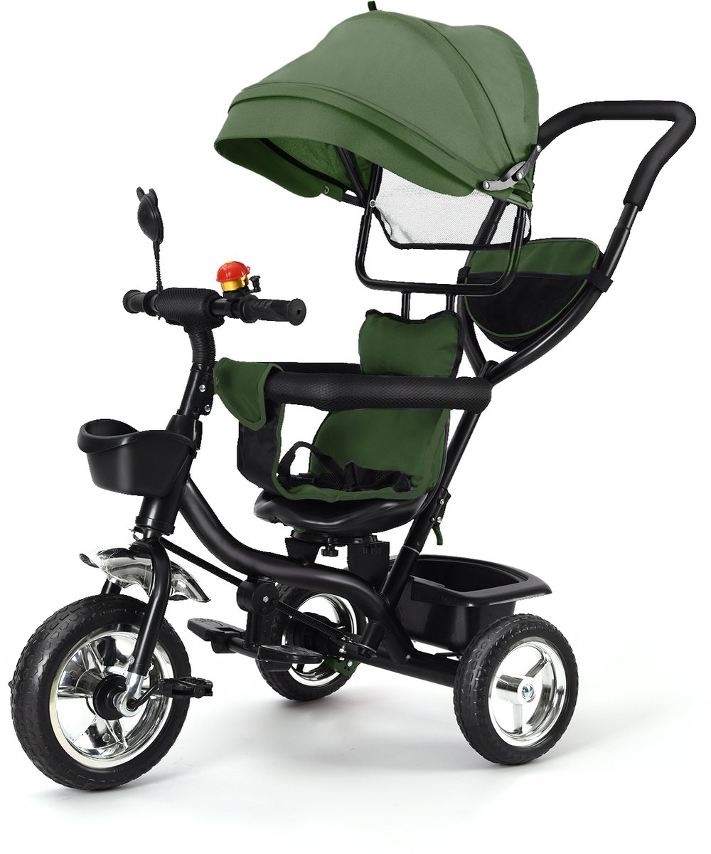 Jently driewieler - driewieler met duwstang - kinderwagen - draaibare zitting - inklapbare luifel - donkergroen (8721551380886)