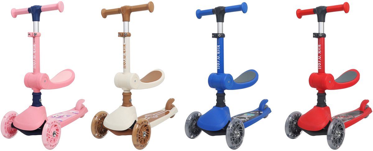 Kick'n'Roll K4 2-in-1 Kinderstep - 3 Wiel Step met LED Wielen - Verstelbaar Stuur - Opvouwbare Kinderstep vanaf 3 Jaar - Antislip Deck - Max 50 kg - Roze (6973383151895)