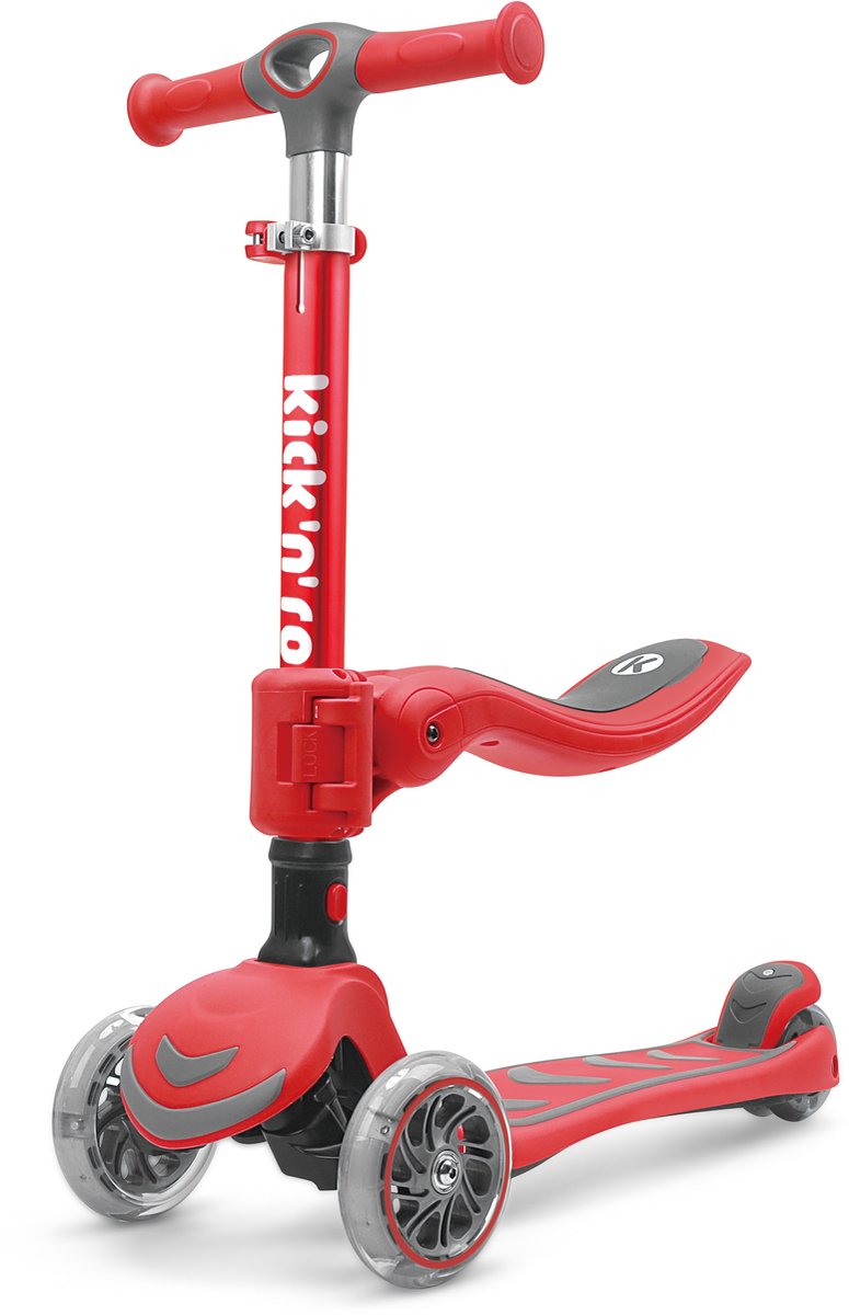 Kick'n'Roll S6 - 2IN1 - Kinderstep - Rood - Afneembaar zitje - Led Wielen (6973383150560)