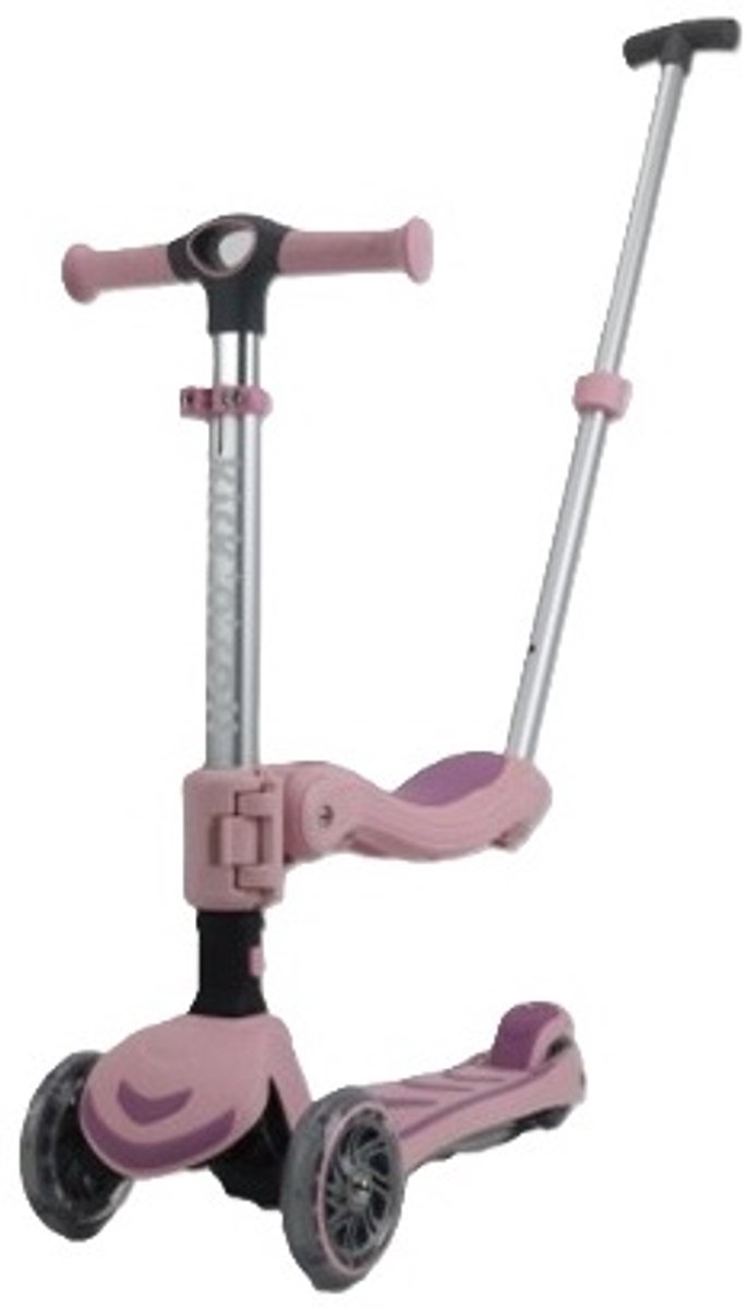 Kick'n'Roll S6 - ECO - Roze - 3IN1 - Kinderstep - Afneembaar zitje - Duwstang (6973383152311)