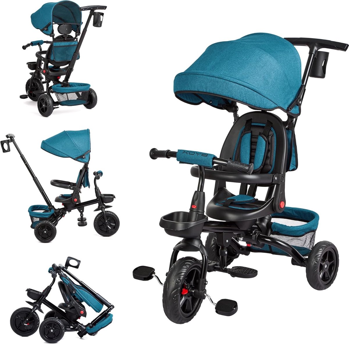 Kinderdriewieler 6-in-1 - Kinderfiets Duwstang - Veilig Buiten Spelen - Omkeerbaar 360° Stoeltje - 77x55x63 cm (9101158908338)