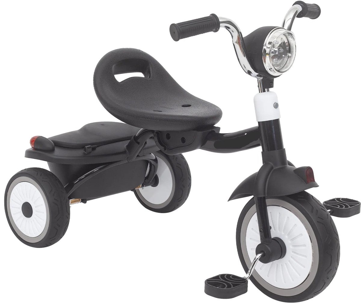 Kinderdriewieler - met Pedalen - Driewieler - Peuterfiets - Driewieler Trike - Kinderfiets - PU Wielen - Schokabsorptie - Opvouwbaar - Verstelbaar Zadel - Met Licht - Zwart-wit (8721391957286)