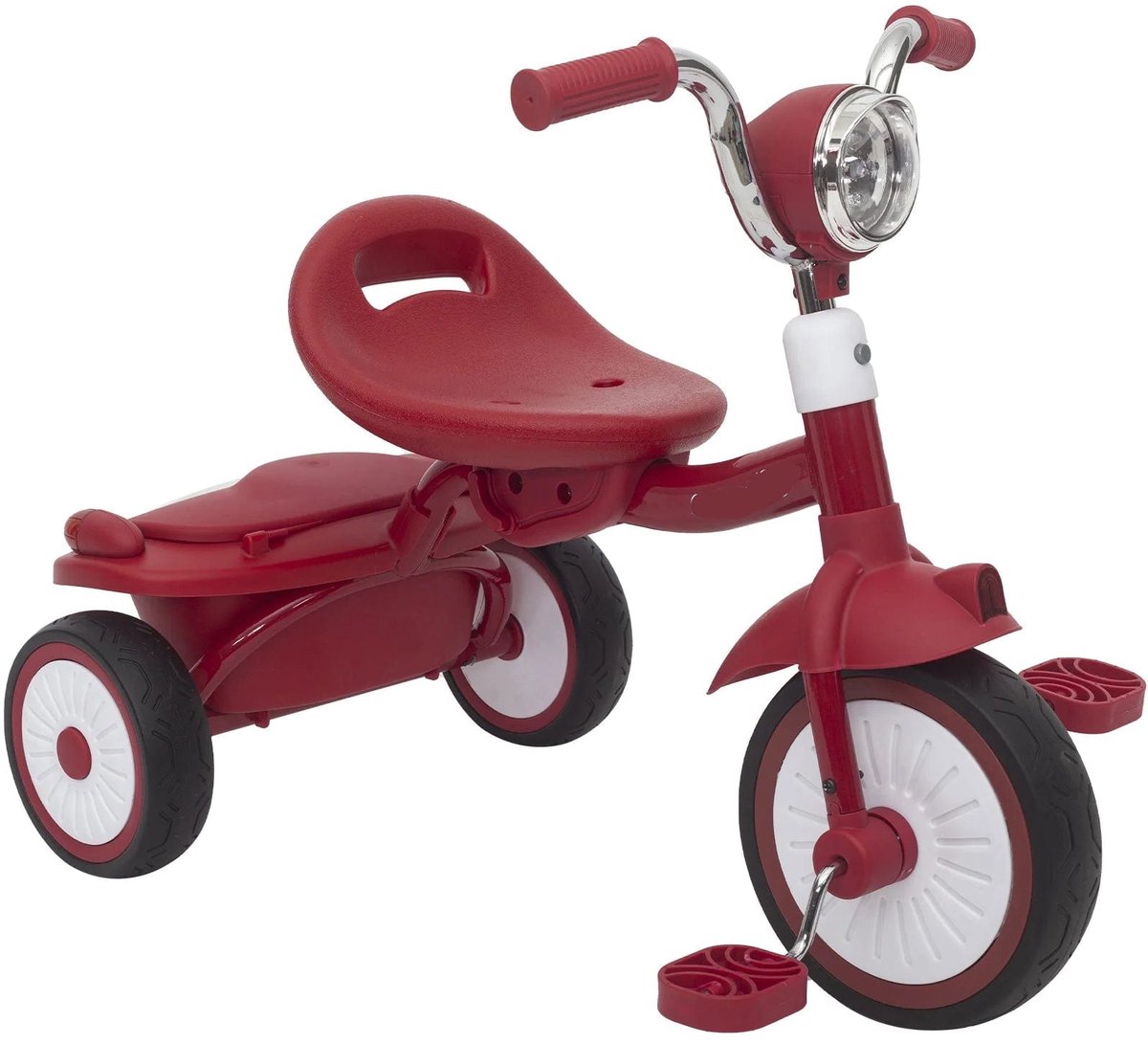Kinderdriewieler - met Pedalen - Driewieler - Peuterfiets - Driewieler Trike - Kinderfiets - PU Wielen - Schokabsorptie - Opvouwbaar - Verstelbaar Zadel - Met Licht - Rood-wit (8721391957255)