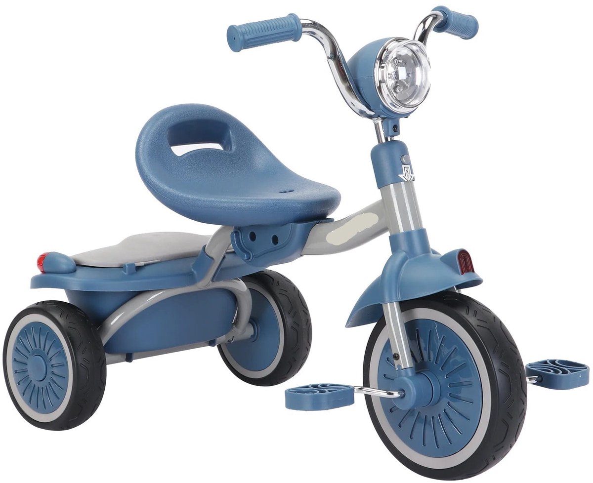 Kinderdriewieler - met Pedalen - Driewieler - Peuterfiets - Driewieler Trike - Kinderfiets - PU Wielen - Schokabsorptie - Opvouwbaar - Verstelbaar Zadel - Met Licht - Blauw-zwart (8721391957279)
