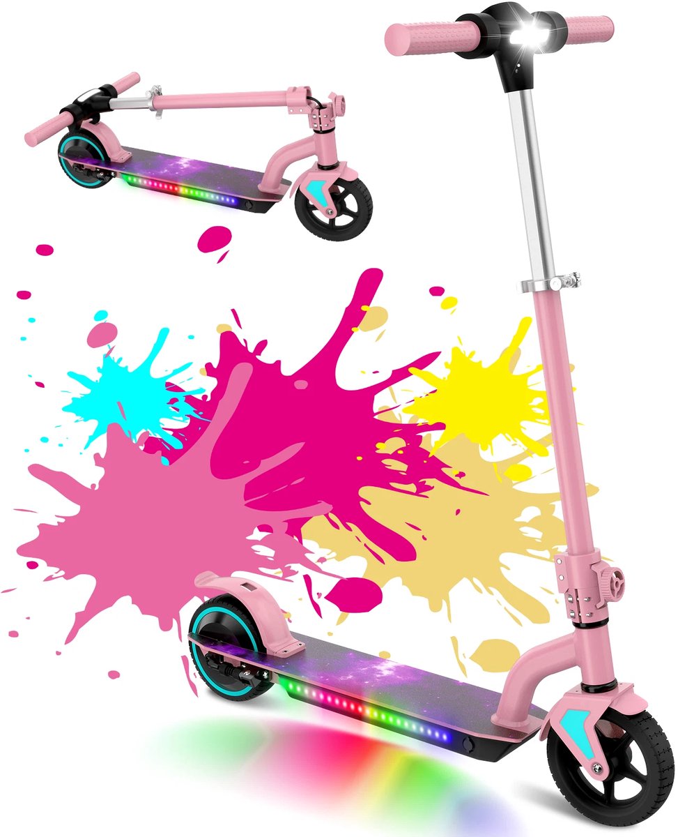 L1 PRO Elektrische Step Kinderen - Inklapbaar - 130W - Max 16 km/u - 12-16 km Bereik - LED Verlichting - Roze (8581700222005)