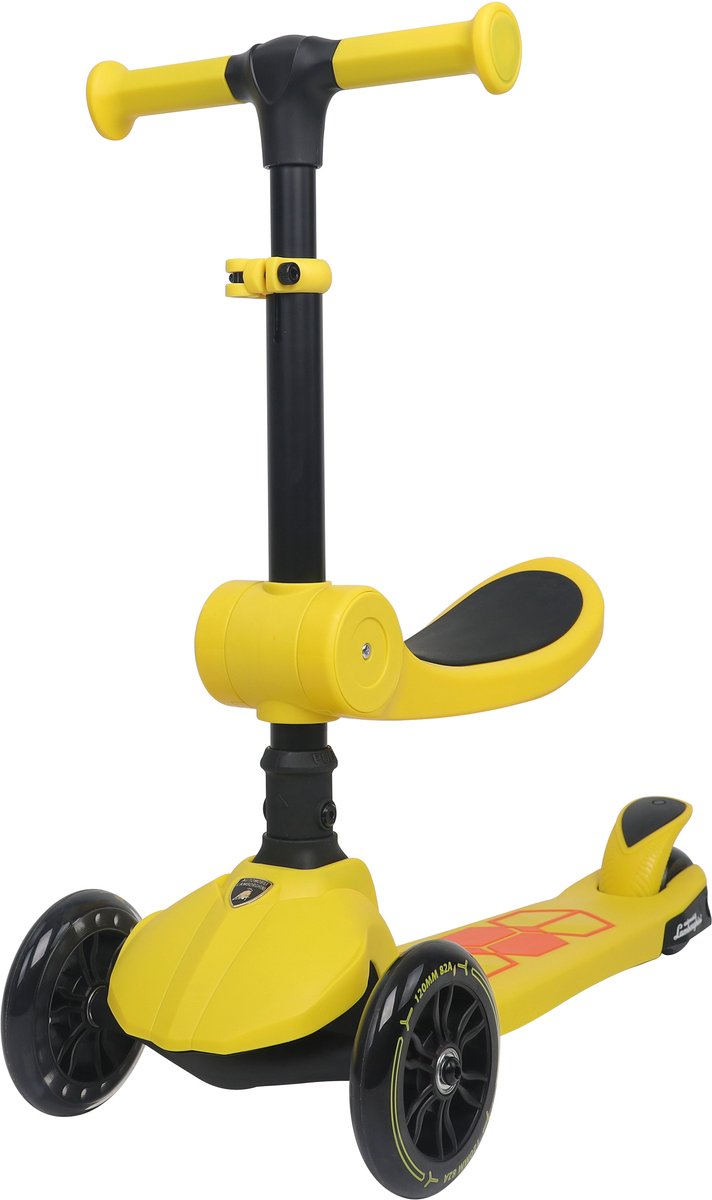 Lamborghini L5 Kinderstep 2-in-1 met Zitje - 3 Wiel Step met LED Wielen - Opvouwbare Kinderstep - Verstelbaar Stuur - Step voor Kinderen vanaf 3 Jaar - Max 50 kg - Geel (6973383151352)