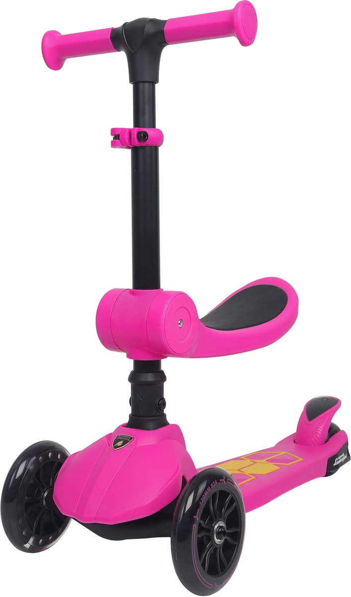 Lamborghini L5 Kinderstep 2-in-1 met Zitje - 3 Wiel Step met LED Wielen - Opvouwbare Kinderstep - Verstelbaar Stuur - Step voor Kinderen vanaf 3 Jaar - Max 50 kg - Roze (6973383151345)