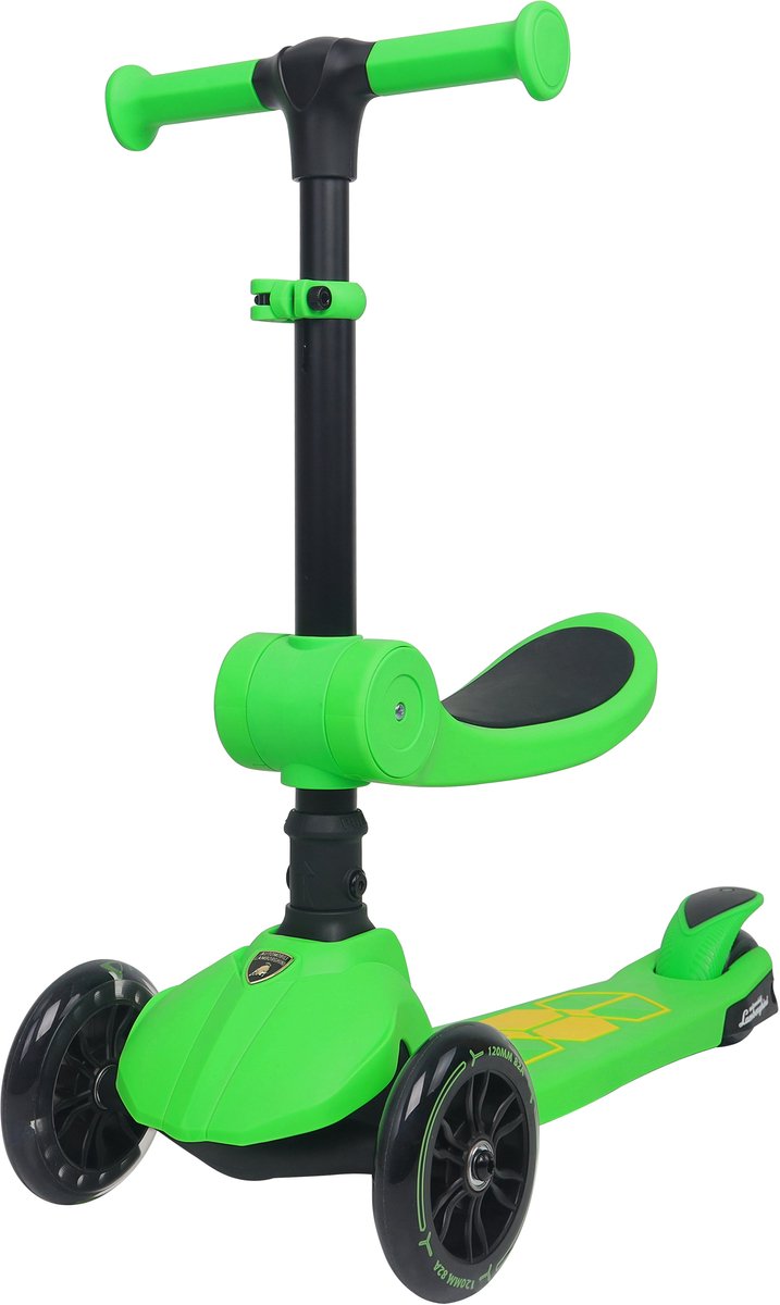 Lamborghini L5 Kinderstep 2-in-1 met Zitje - 3 Wiel Step met LED Wielen - Opvouwbare Kinderstep - Verstelbaar Stuur - Step voor Kinderen vanaf 3 Jaar - Max 50 kg - Groen (6973383151369)