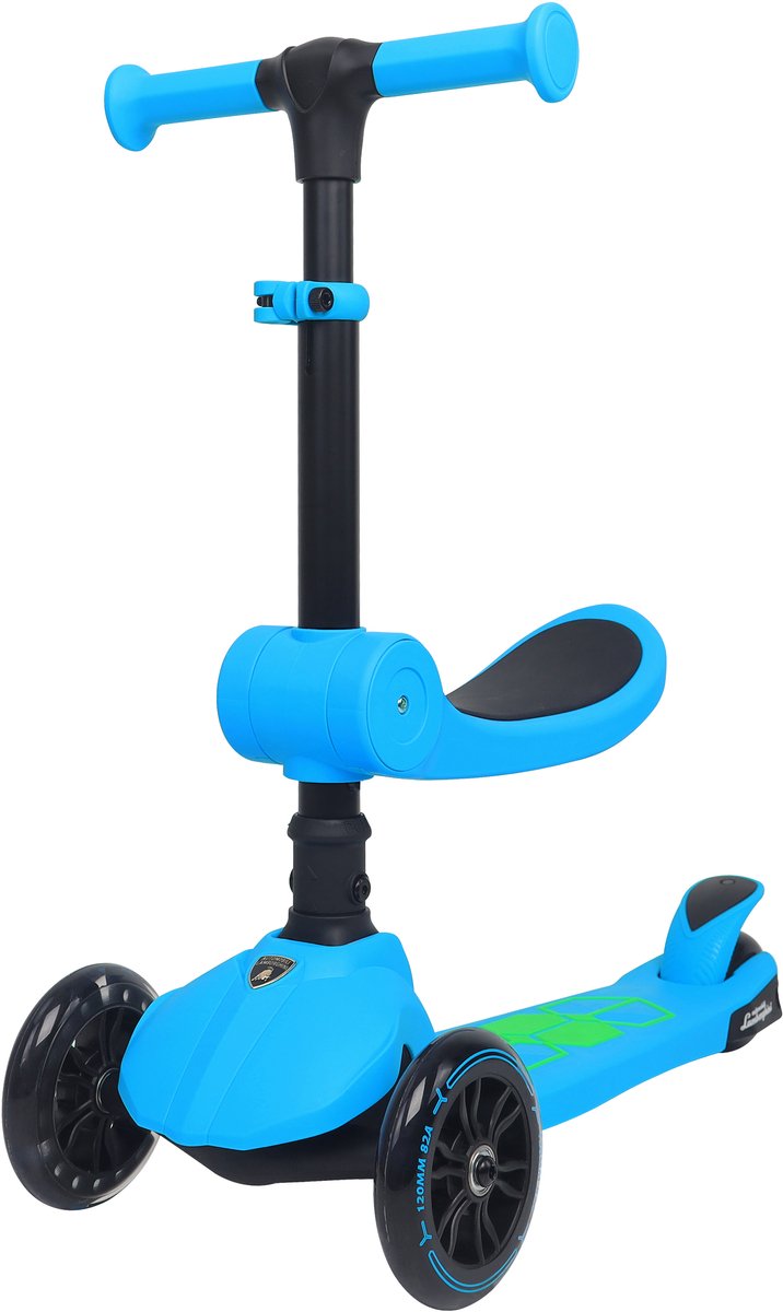 Lamborghini L5 Kinderstep 2-in-1 met Zitje - 3 Wiel Step met LED Wielen - Opvouwbare Kinderstep - Verstelbaar Stuur - Step voor Kinderen vanaf 3 Jaar - Max 50 kg - Blauw (6973383151321)