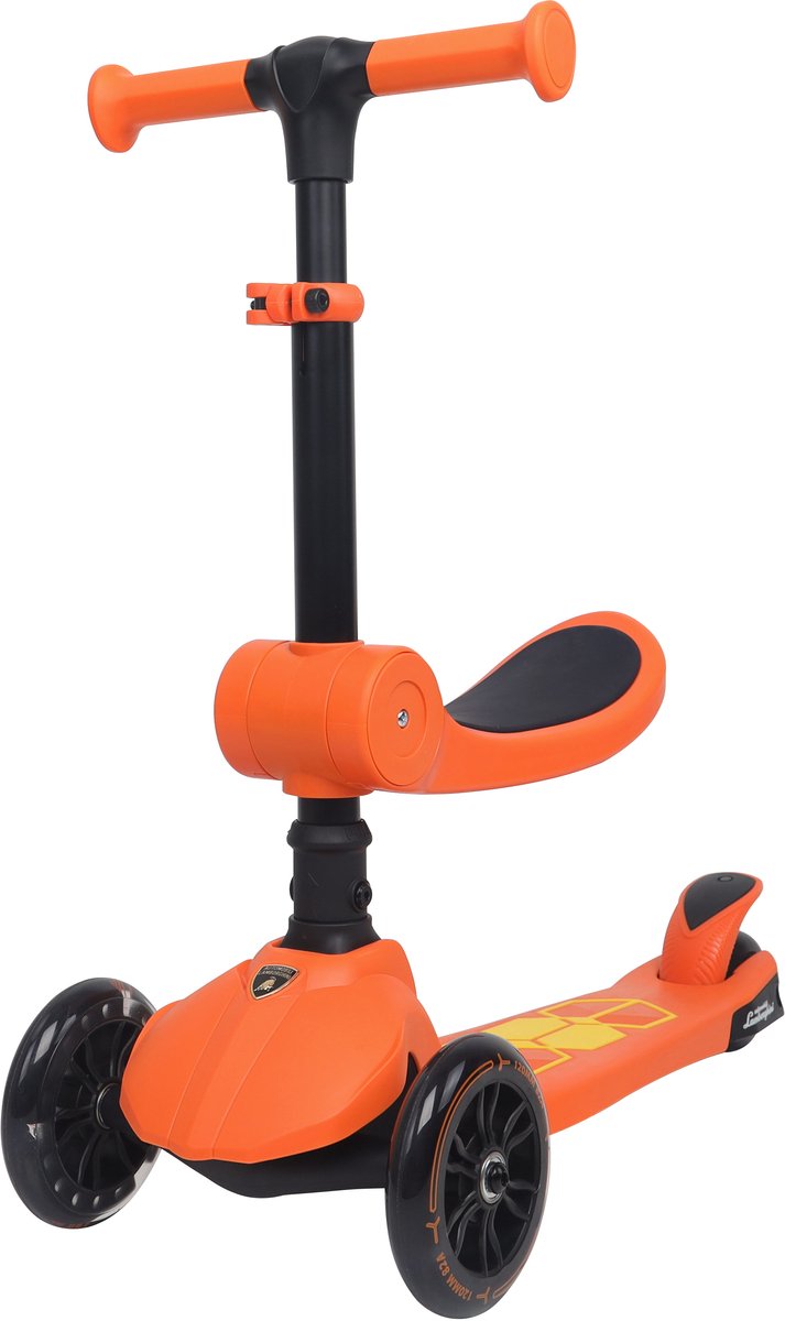 Lamborghini L5 Kinderstep 2-in-1 met Zitje - 3 Wiel Step met LED Wielen - Opvouwbare Kinderstep - Verstelbaar Stuur - Step voor Kinderen vanaf 3 Jaar - Max 50 kg - Oranje (6973383151314)