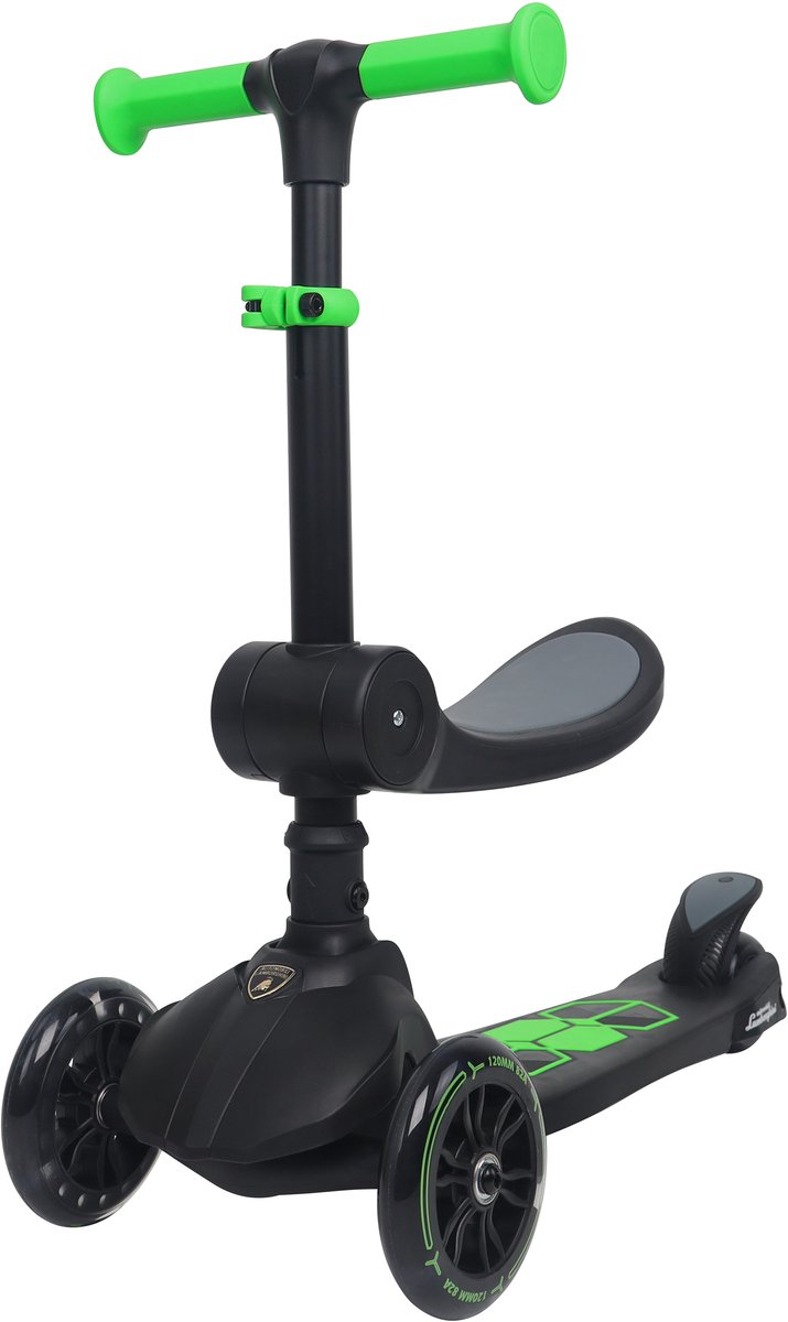 Lamborghini L5 Kinderstep, 2-in-1 met Zitje - 3 Wiel Step met LED Wielen - Opvouwbare Kinderstep - Verstelbaar Stuur - Step voor Kinderen vanaf 3 Jaar - Max 50 kg - Zwart (6973383151338)