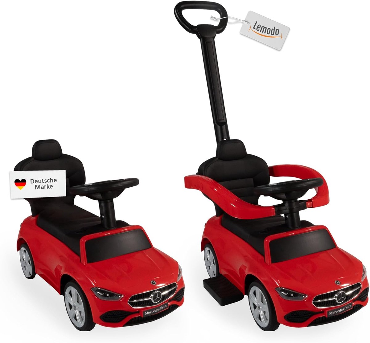 Lemodo loopauto rood vanaf 1 jaar - loopauto kindervoertuig met duwstang en veiligheidsbeugel, loopauto met opbergvak en stuur met geluid, gelicentieerd kinderspeelgoed van Mercedes (0631465823295)