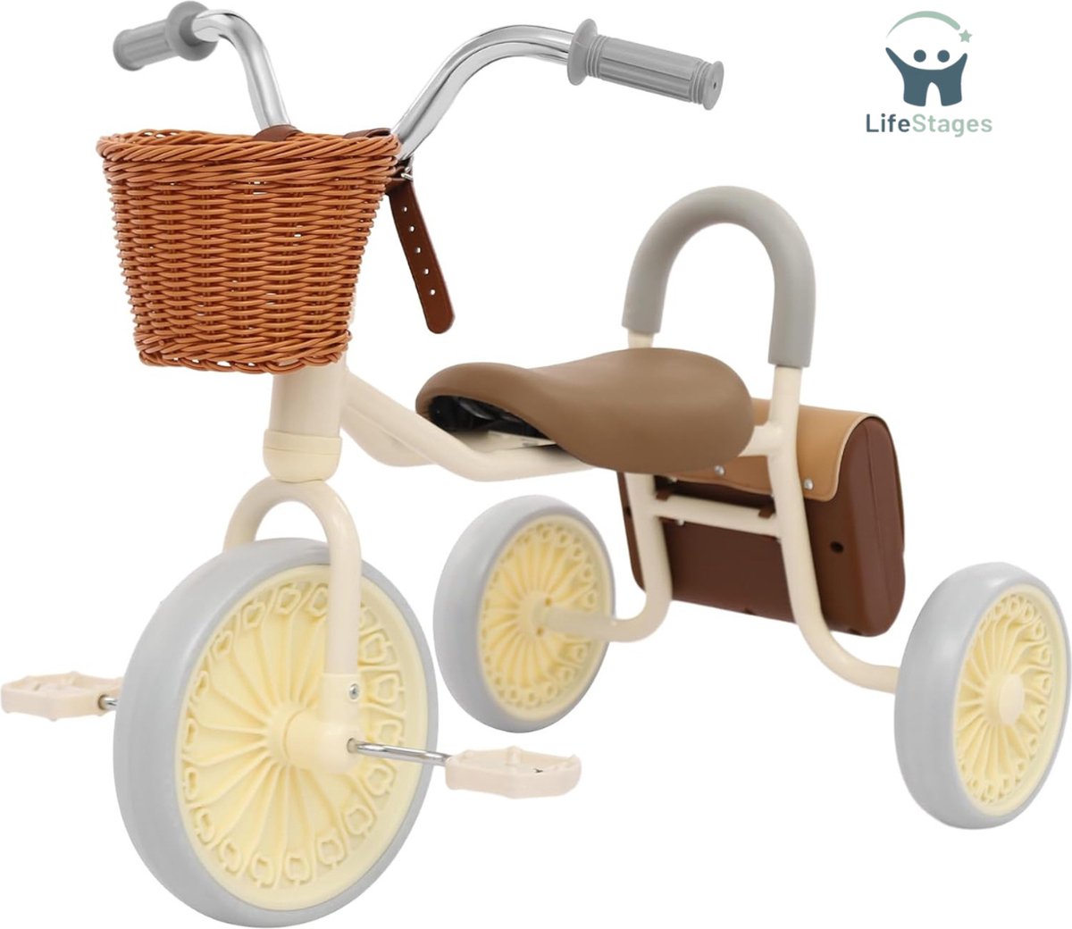 LifeStages - Loopfiets 2 Jaar - Loopfiets - Kinderloopfiets - Driewieler - met Mand en 3 Wielen - In Hoogte Verstelbaar - Wit (8721197519718)