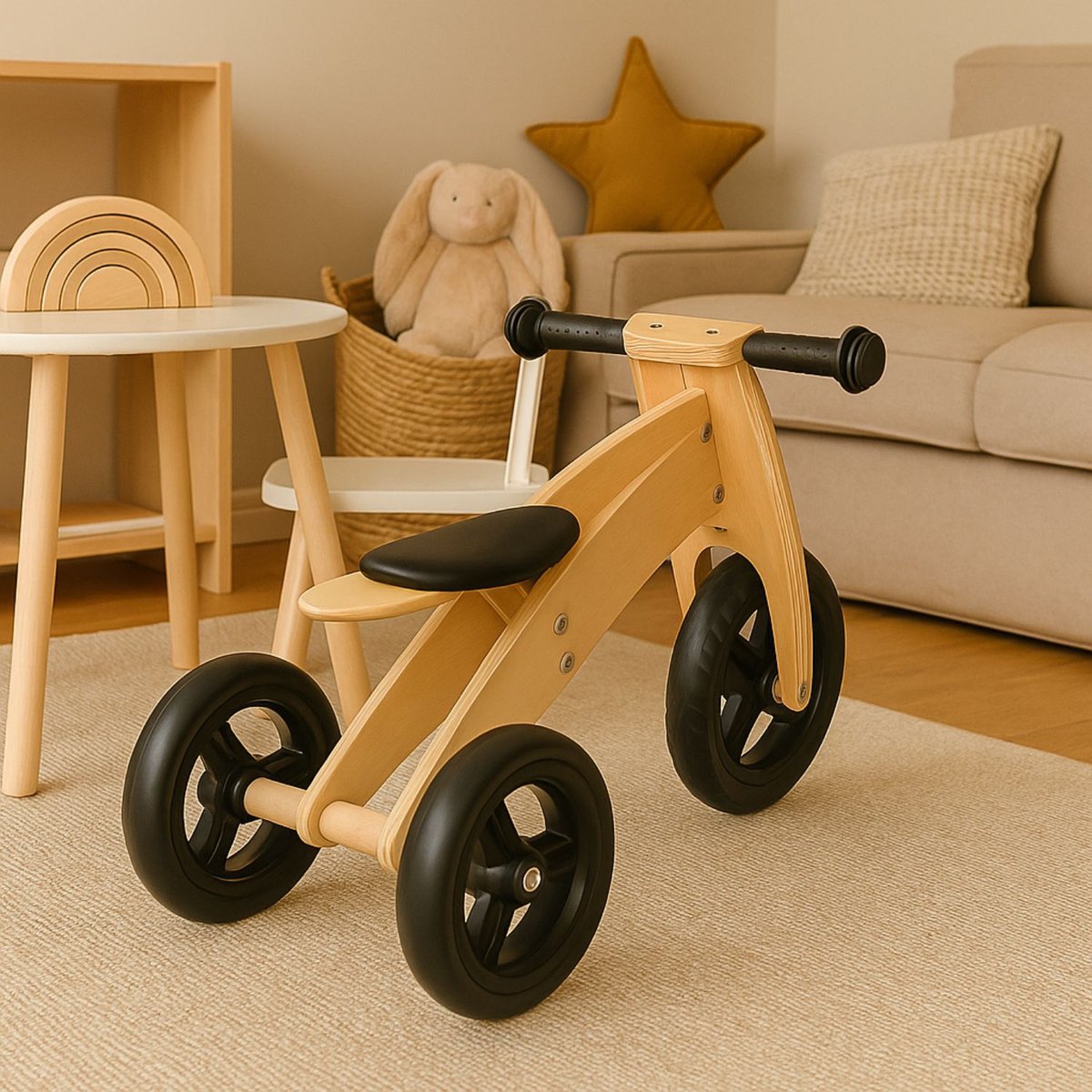 Maxx Kidz Houten Loopfiets en Driewieler in 1 - Balance Bike - Mini Loopfietsje van Hout - Loopscooter voor Jongens en Meisjes van 1 & 2 Jaar (8721249615689)