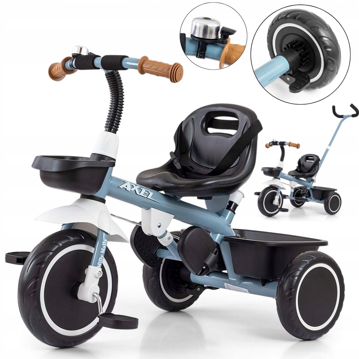 Milly Mally Axel Loopfiets 2-in-1 met Duwstang - Denim Blauw (5907090700047)