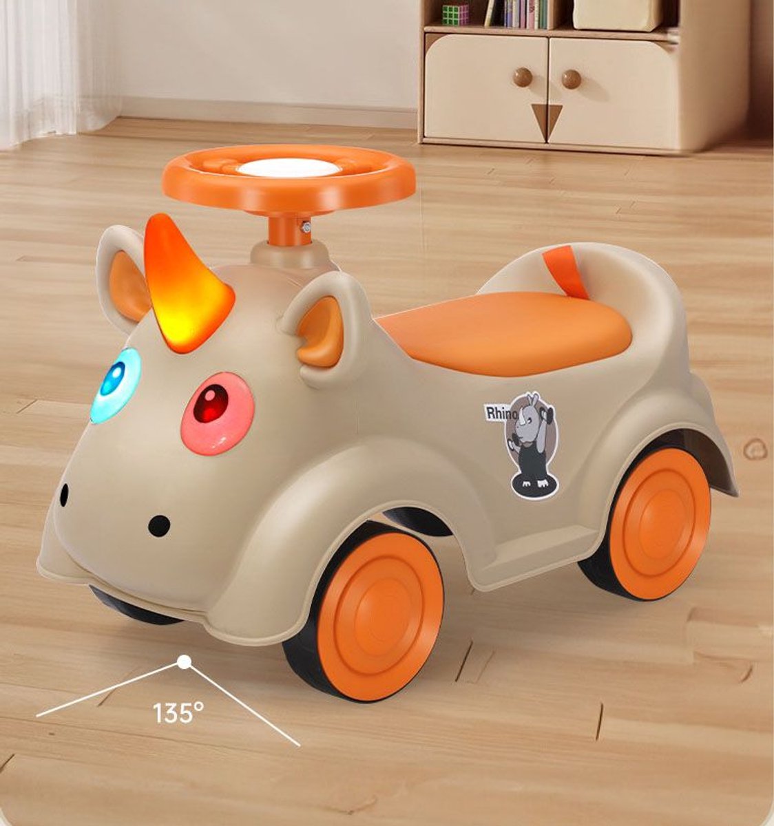 Mogi Products-Eenhoorn Loopauto voor Kinderen - Met Muziek en Lichteffecten - Educatief Speelgoed - Beige/Oranje-Baby loopauto-Peuter loopauto-Kinderspeelgoed 1 jaar (8720514102305)