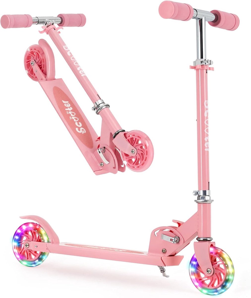 Opvouwbare Kinderstep met LED Wielen - Step met Lichtgevende Wielen (120mm) - In Hoogte Verstelbaar - Leun-en-Stuur Systeem - Max 100 kg - ROZE (6950000119346)