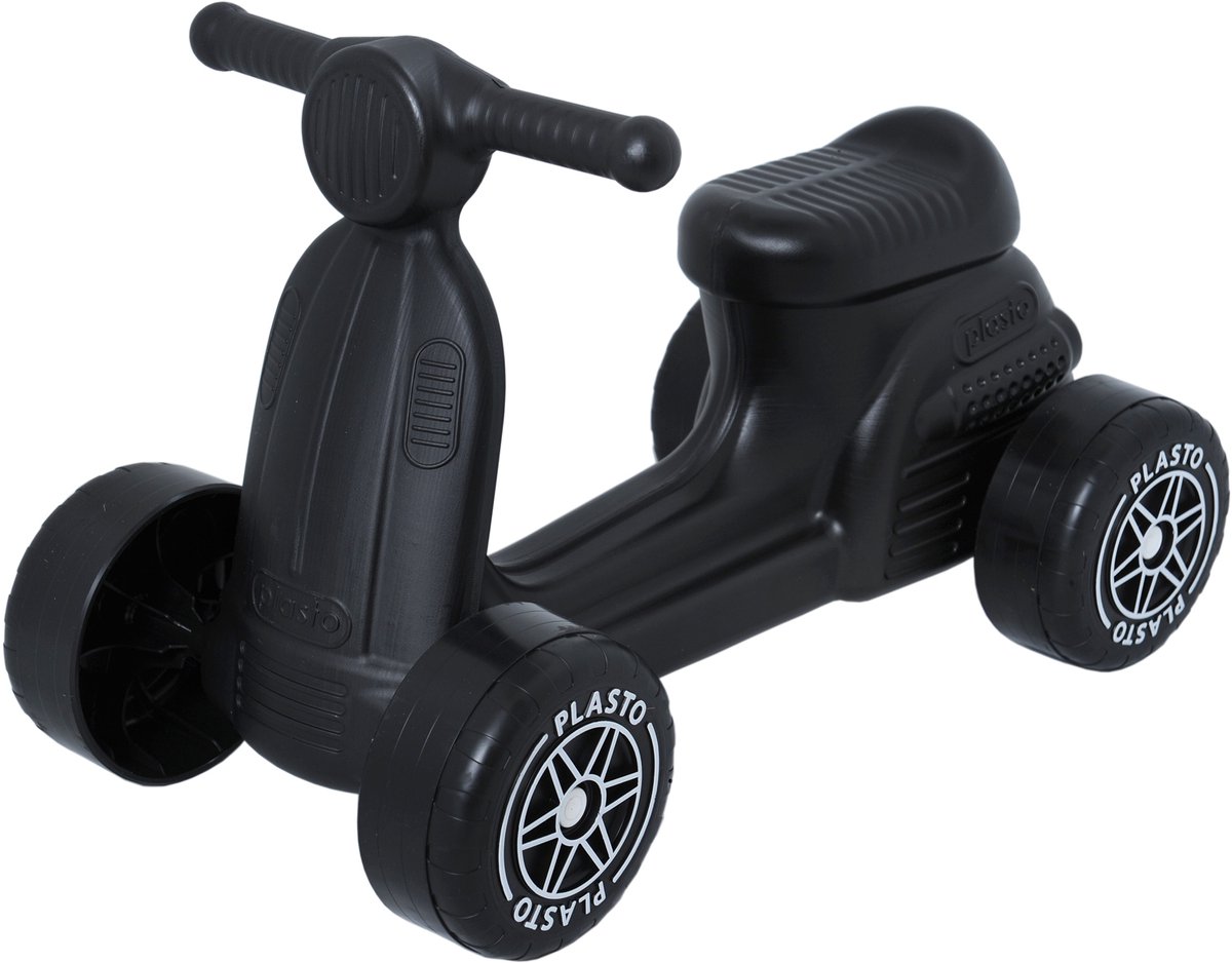 Plasto Scooter Zwart - Baby Walker - Stille Wielen - Loopauto - Zithoogte 22 cm - Stevig Kunststof - Gemaakt in Finland - Vanaf 1 Jaar (6410310310876)