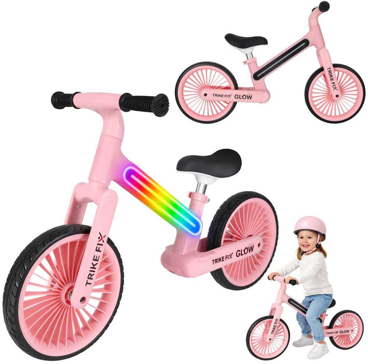 Playos® - Balansfiets - Roze - met Aanpasbare LED Verlichting - tot 30 kg - van 2 tot 5 jaar - Verstelbaar - Lichtgewicht - Loopfiets - Fiets (8721447981630)