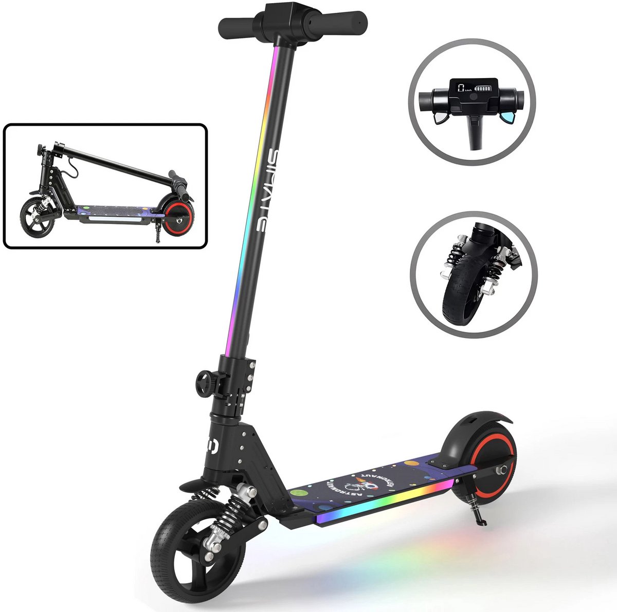 Simate Elektrische Step voor Kinderen 6-12 jaar - Inklapbaar - 130W - Zwart (0746121155631)