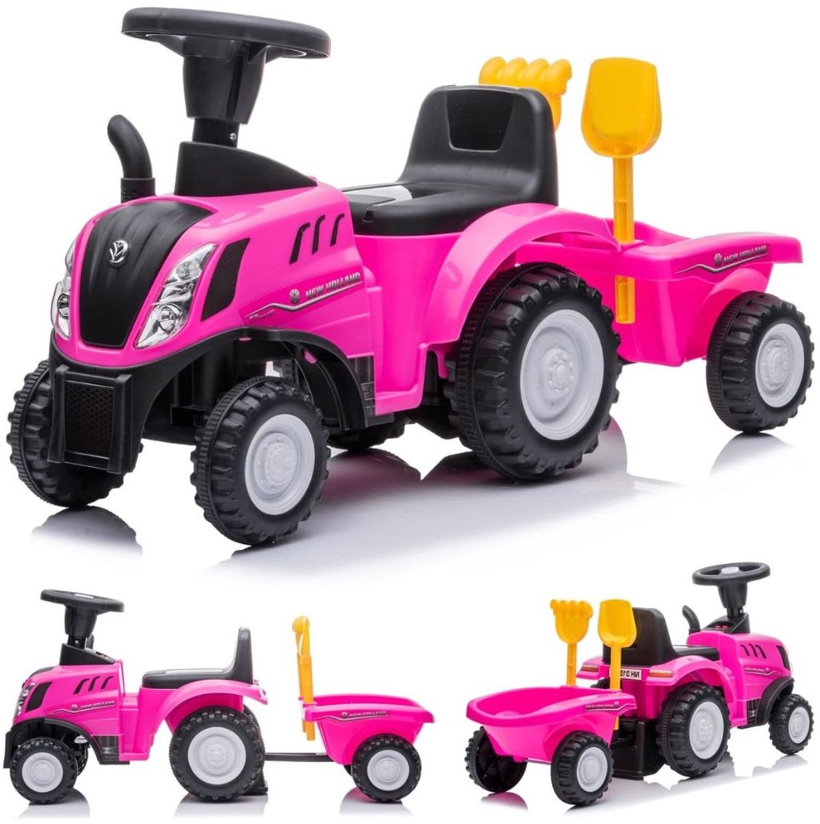 Thuys - Looptractor - Loopauto - Loop Tractor - Met Aanhangwagen En Hoorn - 56 x 29 x 43cm - Roze (8721322421992)