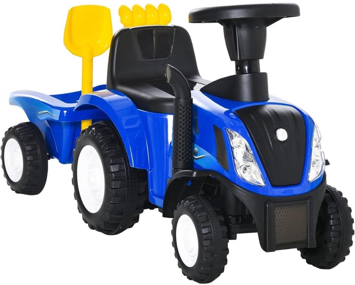 Thuys - Looptractor - Loopauto - Loop Tractor - met Aanhangwagen en Hoorn - 91x29x44cm - Blauw (8721322409921)