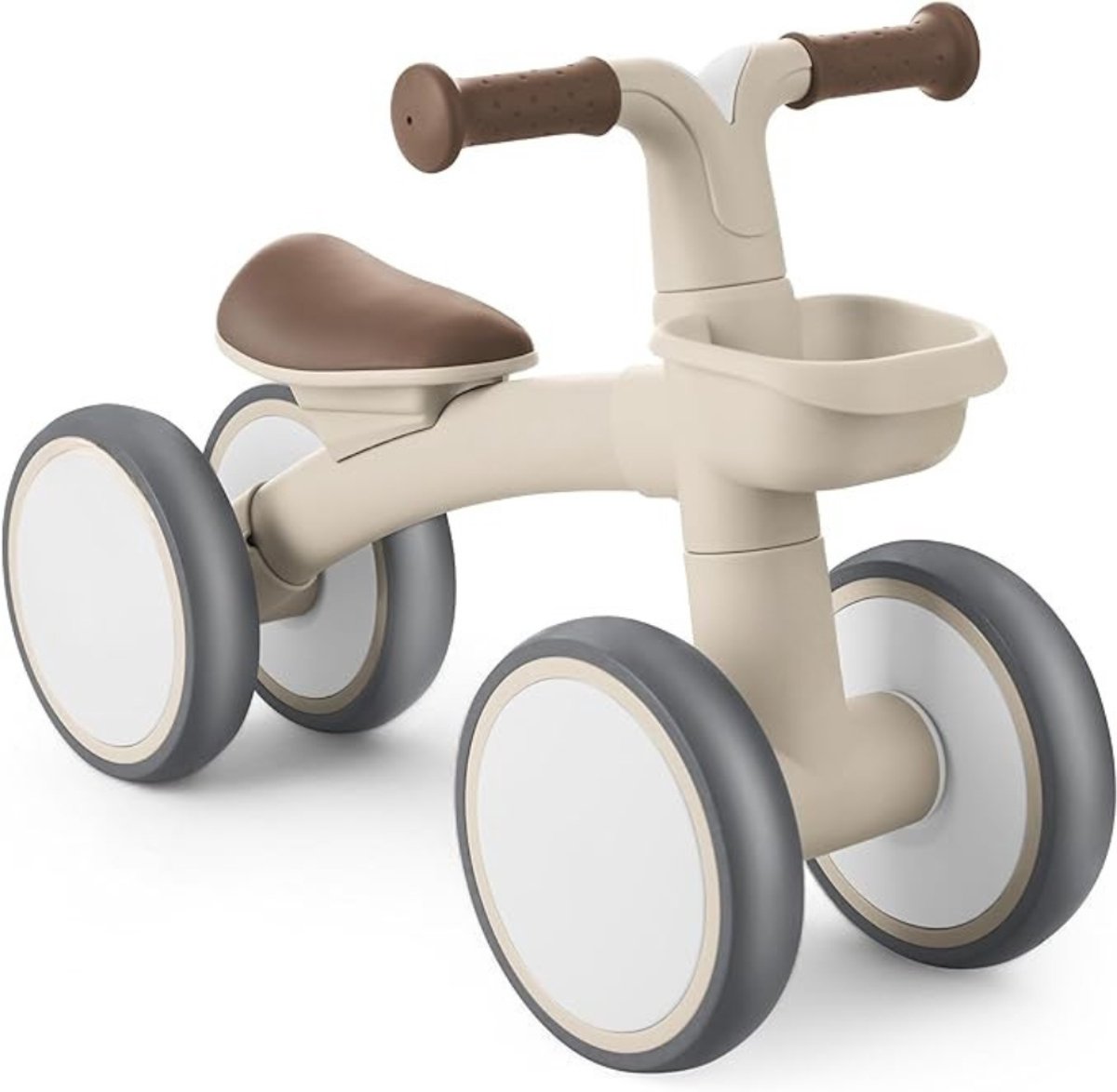 Verte - Loopfiets 1 Jaar - Fiets Zonder Pedalen - Loopfiets voor Baby's - 1 Jaar Loopfiets met Mandje - Verstelbaar Speelgoed voor Kinderen - Babycadeau - Beige (8763216289646)