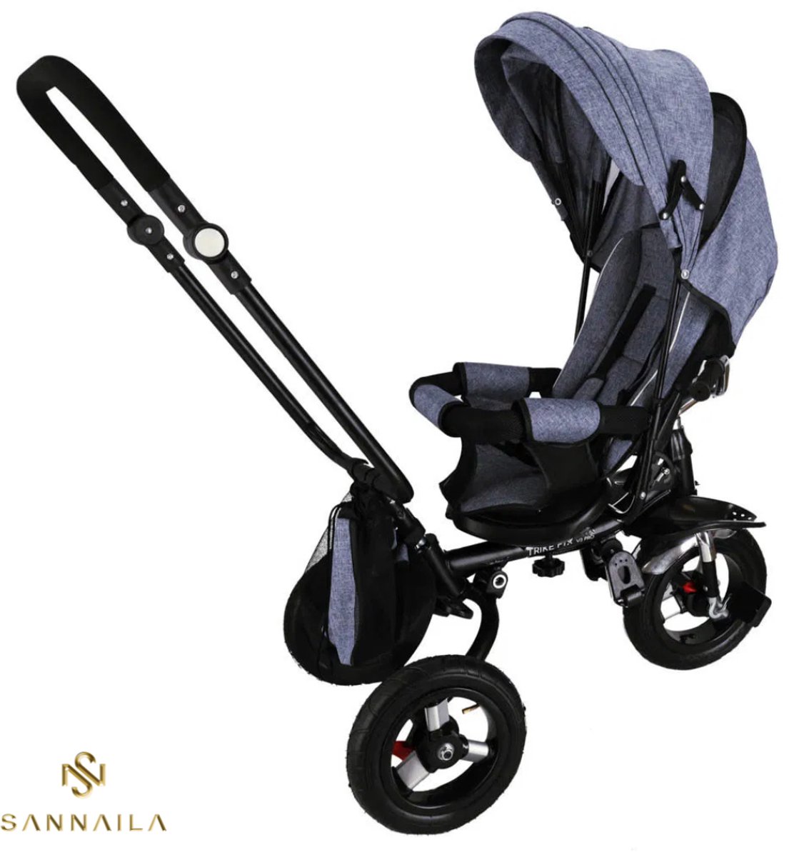 YAR Driewieler PRO - Inklapbaar - Verstelbaar - Met Zonnescherm & Duwstang - Grijs/Zwart (8721001012510)