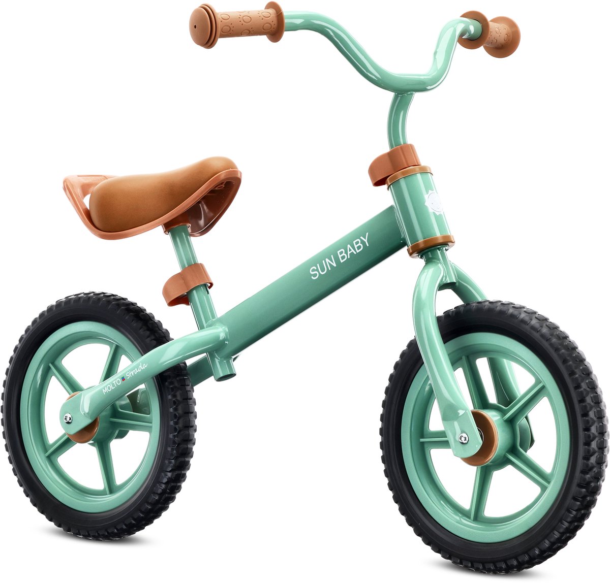 sun baby Loopfiets voor Kinderen 2 Jaar, Loopfietsen Molto Strada met schuimrubberen banden, verstelbaar zadel en stuur, stalen frame - Sage Green met zwarte banden (5907478645908)