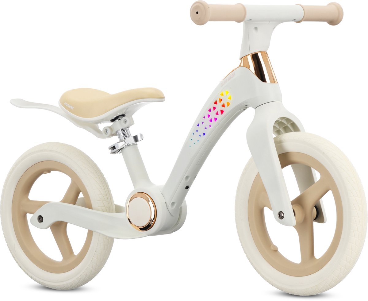 sun baby Loopfiets voor Kinderen Aurum - 2 jaar, Loopfietsen, frame van polypropyleen en nylon, schuimwielen, verstelbaar zadel en stuur - Crème-beige (5905525357002)