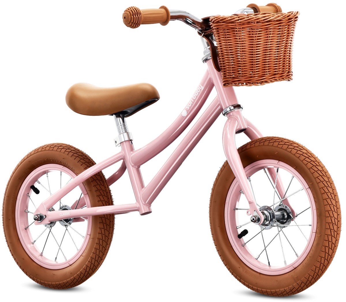 sun baby Loopfiets voor Kinderen Classic - 2 jaar, Loopfietsen, stalen frame, gekleurde luchtbanden, verstelbaar zadel - Roze (5905525356937)