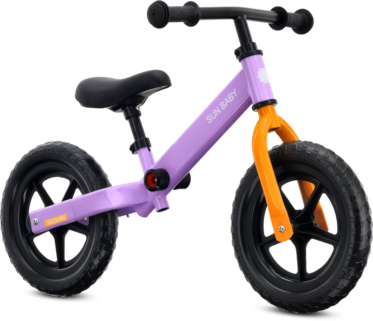 sun baby Loopfiets voor Kinderen Modern - 2 jaar, Loopfietsen, stalen frame, EVA-wielen, verstelbaar zadel en stuur - Lila-oranje (5905525357026)