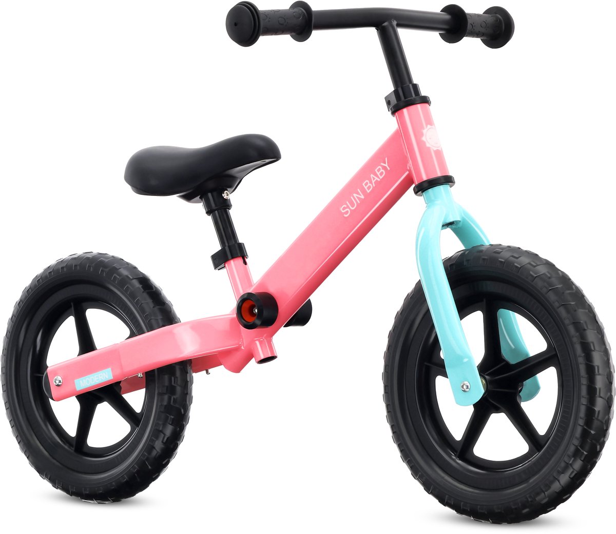 sun baby Loopfiets voor Kinderen Modern - 2 jaar, Loopfietsen, stalen frame, EVA-wielen, verstelbaar zadel en stuur - Roze-munt (5905525357019)