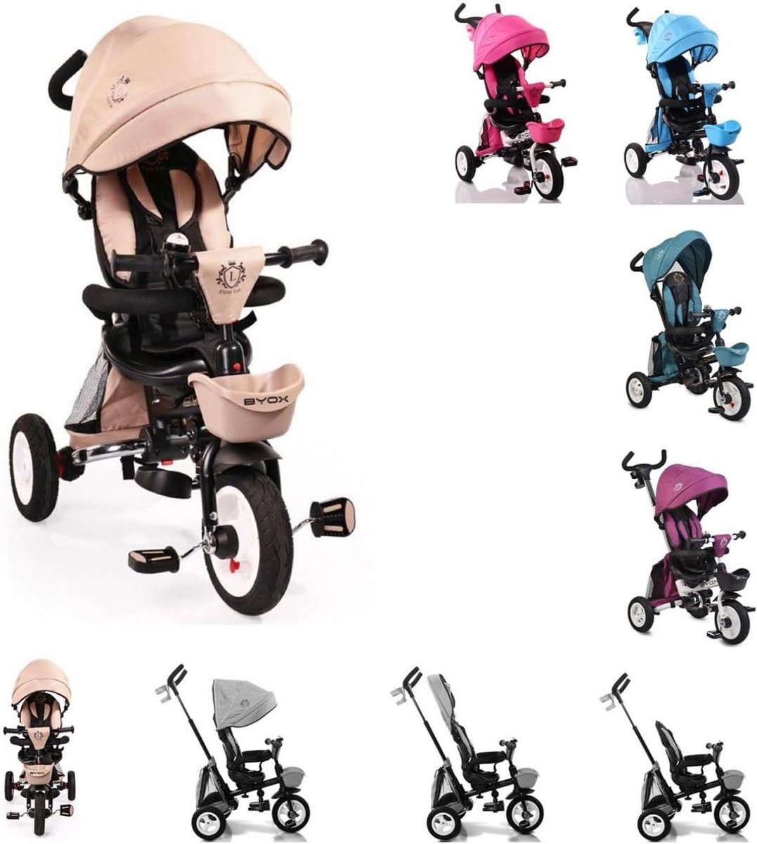 3-in-1 Opvouwbare Loopfiets met Duwstang en Rubberen Banden (9101078082880)