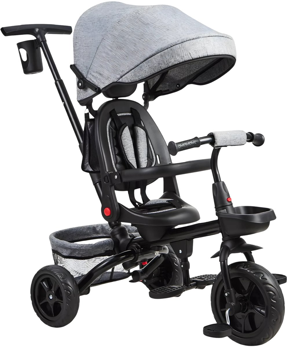 6-in-1 Driewieler Kinderwagen - Opvouwbare Loopfiets met Duwstang - 10 Maanden tot 5 Jaar - Omkeerbare Zitting & Parasol (8721475029175)
