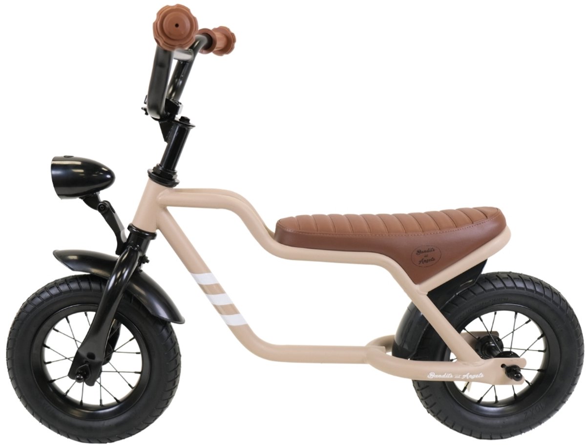 Bandits & Angels Loopfiets Fatbike Sand vanaf 2 Jaar voor Jongens en Meisjes - Unieke Loopfiets - Metaal - Beige Loop Fiets - Met Werkende Koplamp (8719558089642)