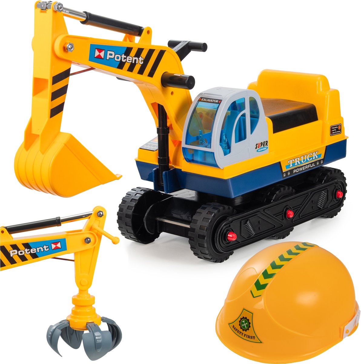 COIL Graafmachine Speelgoed - Rijdend speelgoed voor kinderen - Bouwvoertuig met Verwisselbare Grijper en Helm - Kinder Excavator 3+ Geel (5902143671466)