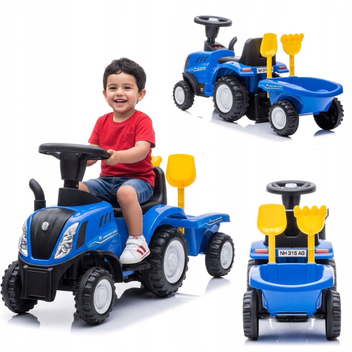 COIL Rijtractor voor kinderen met aanhanger en zandbak | Duwvoertuig | Kindertractor met geluid | Blauw | 1+ (5902143673538)